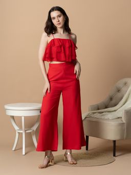BLANC9 - Red Polyester Solid Top With Trouser