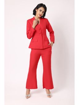 BLANC9 - Red Polyester Solid Blazer With Trouser
