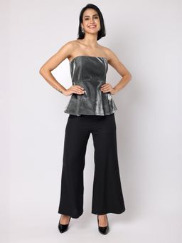 BLANC9 - Grey Polyester Solid Top With Trouser