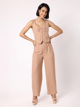 BLANC9 - Brown Polyester Solid Top With Trouser