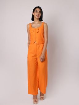 BLANC9 - Orange Polyester Solid Top With Trouser