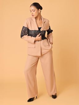 BLANC9 - Brown Polyester Solid Blazer With Trouser