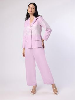 BLANC9 - Purple Polyester Solid Blazer With Trouser