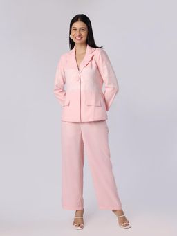BLANC9 - Pink Polyester Solid Blazer With Trouser