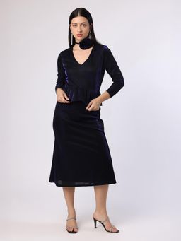 BLANC9 - Blue Polyester Solid Top With Skirt