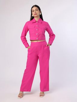 BLANC9 - Pink Cotton Solid Jacket With Trouser