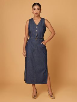 BLANC9 - Blue Denim Solid Top With Skirt