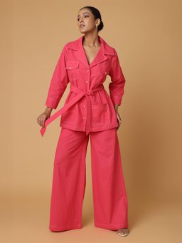 BLANC9 - Pink Cotton Solid Shirt With Trouser