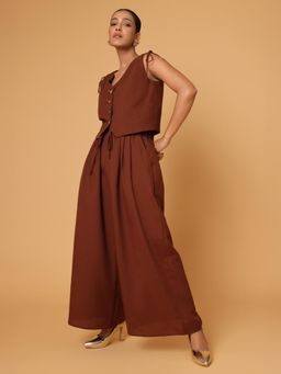 BLANC9 - Brown Linen Blend Solid Waistcoat With Trouser
