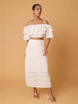 BLANC9 - White Linen Blend Solid Top With Skirt