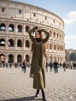 Trenbee - Green Wool Solid Maxi Dress