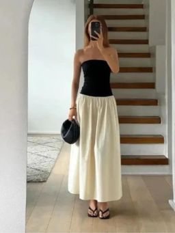 Trenbee - Beige Blended Solid Maxi Dress