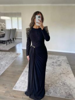 Trenbee - Black Blended Embellished Gown Dress