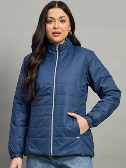 Duke - Blue Polyester Solid Reversible Puffer Jacket