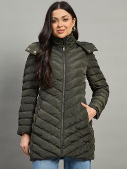 Duke - Green Polyester Solid Puffer Jacket