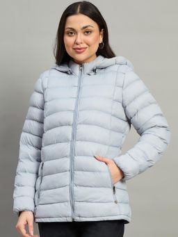 Duke - Blue Polyester Solid Puffer Jacket