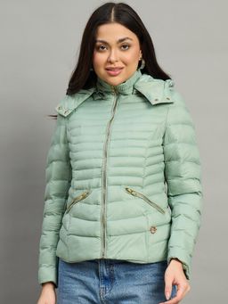 Duke - Green Polyester Solid Puffer Jacket