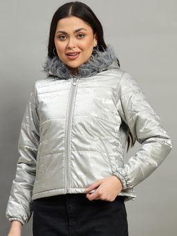 Duke - Silver Nylon Solid Puffer Jacket