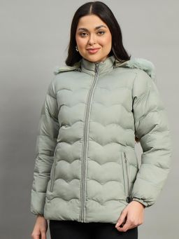 Duke - Green Polyester Solid Puffer Jacket
