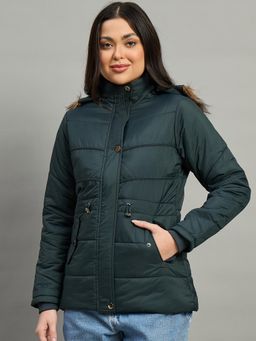 Duke - Green Polyester Solid Puffer Jacket