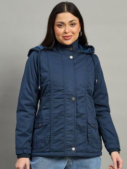 Duke - Blue Cotton Blend Solid Puffer Jacket