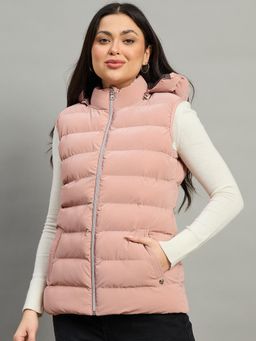 Duke - Pink Polyester Solid Puffer Jacket