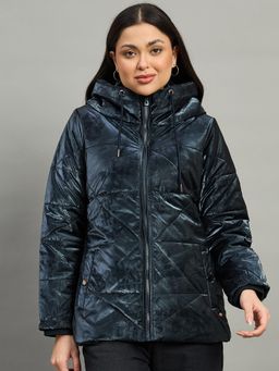 Duke - Blue Polyester Solid Puffer Jacket