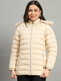Duke - Off White Polyester Solid Puffer Jacket