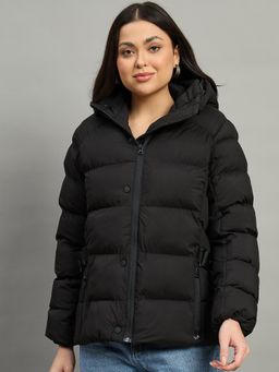 Duke - Black Polyester Solid Puffer Jacket