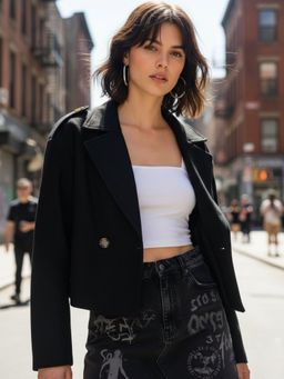 Outzidr - Black Polyester Solid Jacket