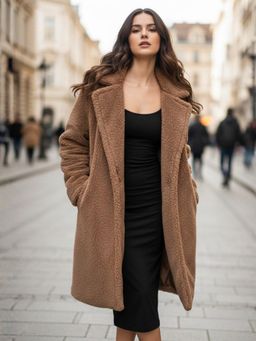 Outzidr - Beige Polyester Solid Overcoat