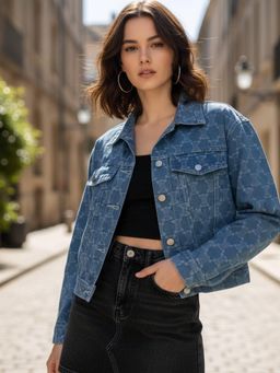 Outzidr - Blue Polyester Printed Jacket