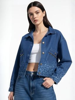 Outzidr - Navy Blue Polyester Printed Jacket