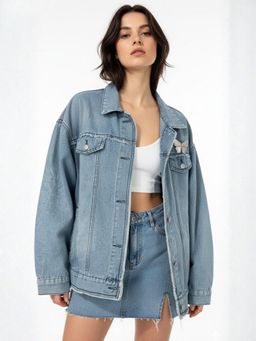 Outzidr - Blue Polyester Printed Jacket