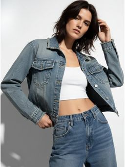 Outzidr - Blue Polyester Solid Jacket