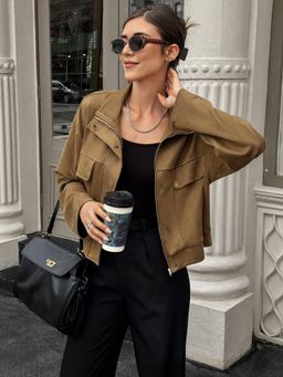 Outzidr - Brown Polyester Solid Jacket