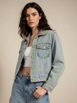 Outzidr - Blue Polyester Solid Jacket