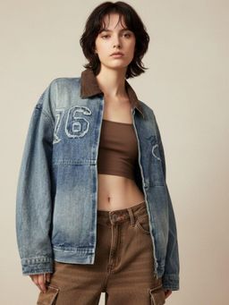 Outzidr - Blue Polyester Printed Jacket