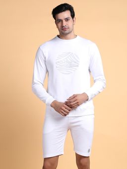 KINGDOM OF WHITE - Emblem Round Neck Pullover Sweatshirt and Edge Shorts (Set of 2)