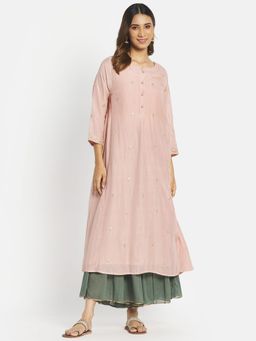 Fabindia - Pink Cotton Silk Embroidered Sharara (Set of 3)