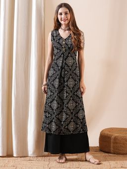 FASHOR - Black Printed Kurta with Palazzo (Set of 2)