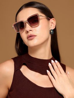 Voyage - Women Gold Frame Pink Lens Color Cateye Sunglass (52)