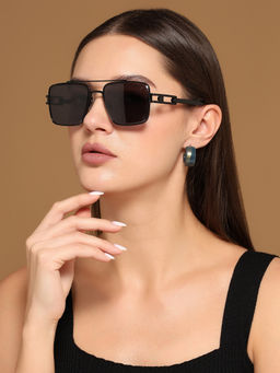 Voyage - Unisex Black Frame Black Lens Color Wayfarer Sunglass (52)