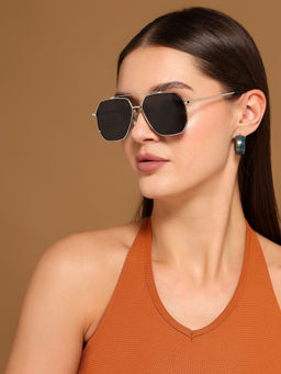 Voyage - Unisex Silver Frame Black Lens Color Wayfarer Sunglass (58)