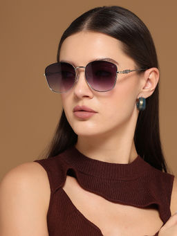 Voyage - Women Silver Frame Grey Lens Color Oversize Sunglass (55)