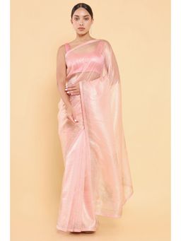 Soch - Women Pink Organza Embellished/Sequined Saree with Stitched Blouse
