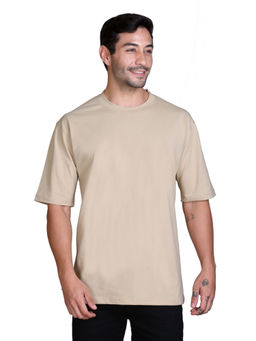 Parcel Yard - Men Cottonblend Oversized Printed T-Shirt Beige