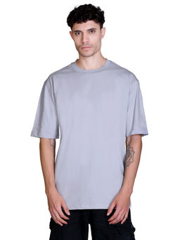 Parcel Yard - Men Cottonblend Oversized Printed T-Shirt Light Grey