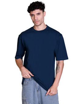 Parcel Yard - Men Cottonblend Oversized Printed T-Shirt Navy Blue
