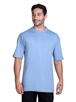 Parcel Yard - Men Cottonblend Oversized Printed T-Shirt Light Blue